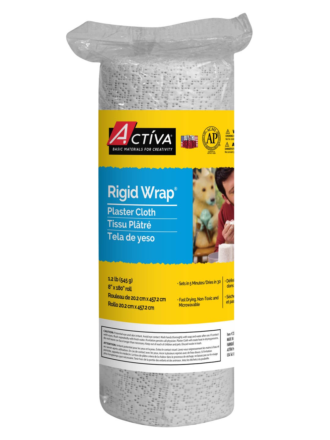 ACTIVA Rigid Wrap Plaster Cloth - White, 8" x 180"